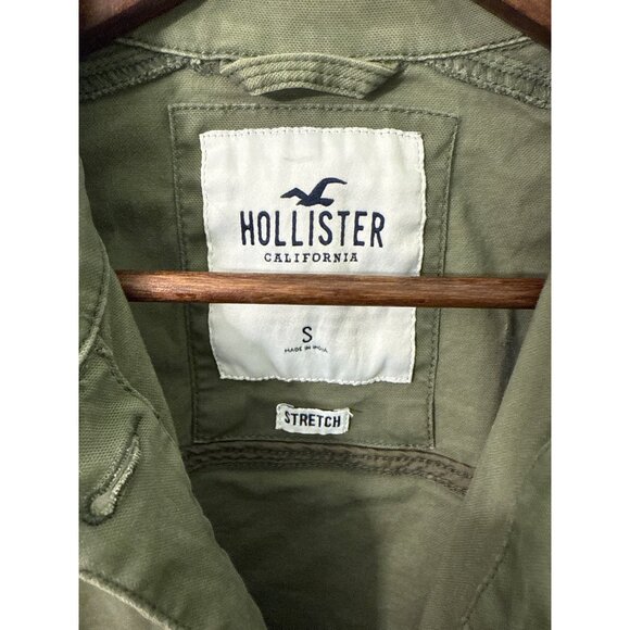 Hollister Olive Green Stretch Cropped Military Jacket Small With Buttoned Pocket - Picture 3 of 8